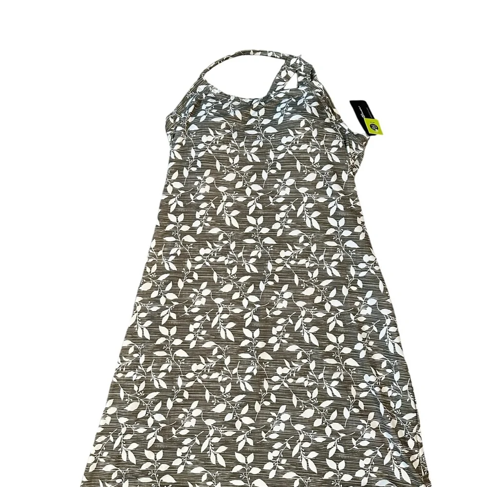 Eddie Bauer Sun Dress Olive Green White Leaf Print UPF 50 M Women NWT - Picture 1 of 10